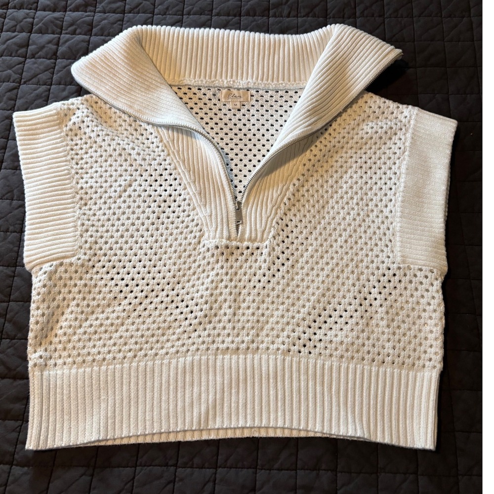 Elan White Cotton Open Knit Quarter Zip Sweater Vest SW11444 Womens Medium - Picture 4 of 7